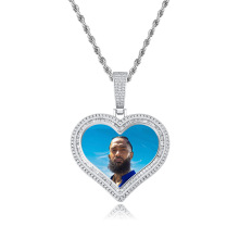 Personalized custom photo heart jewelry, blingbling hip hop gold silver copper with zircon iced out Cuban chain pendant necklace
